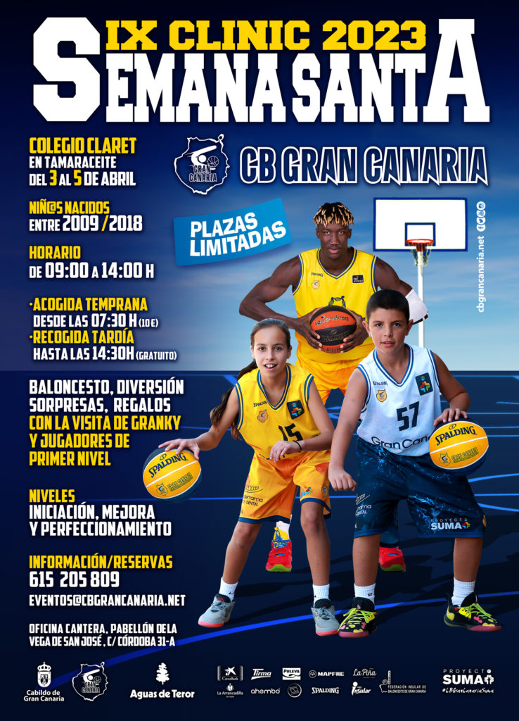 Clínic de baloncesto del CB Gran Canaria con niños entrenando en el colegio Claret.