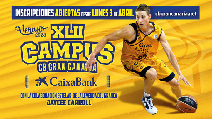 Jaycee Carroll jugando baloncesto, promocionando el Campus de Verano CB Gran Canaria.