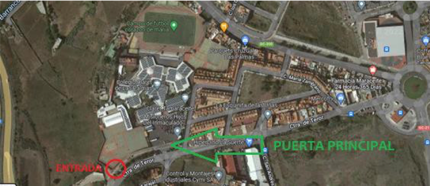 Mapa con indicaciones de entrada y puerta principal del Campus de Verano CaixaBank.