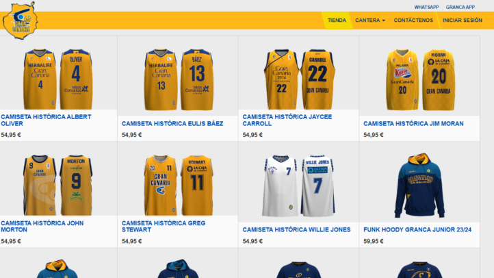 Baleares, Ceuta y Melilla en nuestra tienda online",Varios modelos de camisetas históricas del Club Baloncesto Gran Canaria en la tienda online.