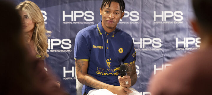 Joe Thomasson, jugador del CB Gran Canaria, durante una rueda de prensa.