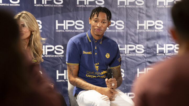 Joe Thomasson, jugador del CB Gran Canaria, durante una rueda de prensa.